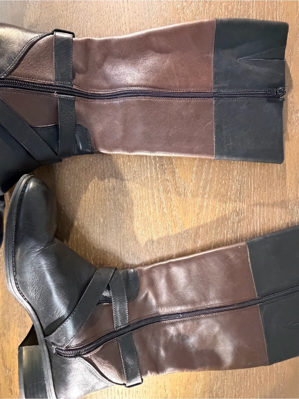 Ralph Lauren Two-Tone Brown and Black Leather Riding Boots - Picture 7 of 9